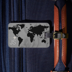 Etiqueta Para Maletas Personalizado de mapa mundial de viajes blanco y n
