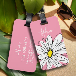 Etiqueta Para Maletas Personalizado de margarita amarilla y rosa