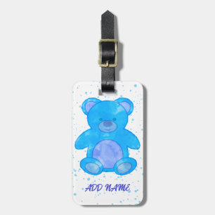 Etiqueta Para Maletas Personalizado De Oso De Teddy Cuto Texto Azul