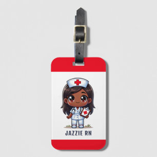 Etiqueta Para Maletas Personalizado de pelo y ojos de enfermera marrones