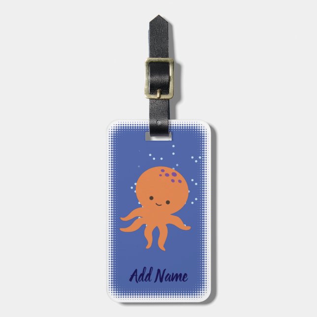 Etiqueta Para Maletas Personalizado de pulpo lindo Personalizado azul (Frente Vertical)