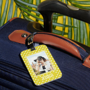 Etiqueta Para Maletas Personalizado de puntos de polka amarillo brillant