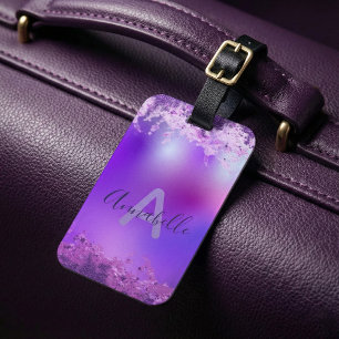 Etiqueta Para Maletas Personalizado de Purpurina holográfico violeta púr