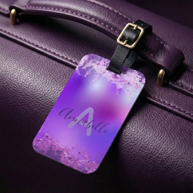 Etiqueta Para Maletas Personalizado de Purpurina holográfico violeta púr (Subido por el creador)
