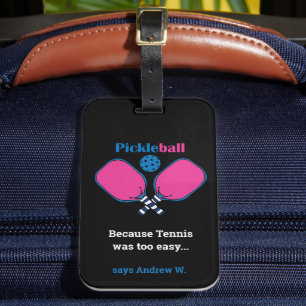Etiqueta Para Maletas Personalizado de texto rosa y azul Pickleball