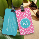 Etiqueta Para Maletas Personalizado del patrón de quatrefoil rosa calien<br><div class="desc">Un diseño atrevido y gráfico de quatrefoil en colores frescos y alegres. Si necesita ajustar los monogramas,  haga clic en el botón personalizar y realice cambios.</div>