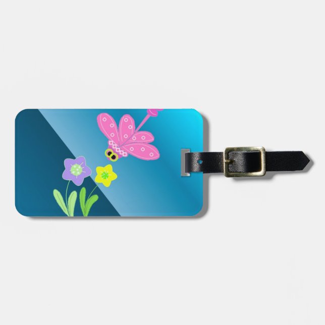 Etiqueta Para Maletas Personalizado Dragonfly con flores (Frente Horizontal)