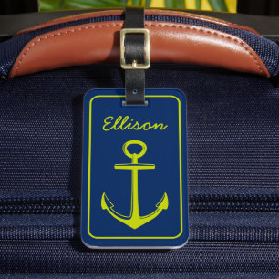 Etiqueta Para Maletas Personalizado el ancla verde animado sobre el azul