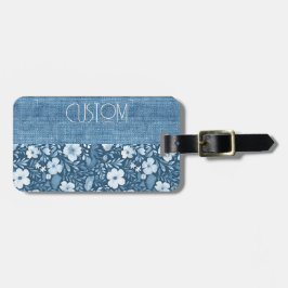 Etiqueta Para Maletas Personalizado Elegante Botánico Azul Faux Denim As
