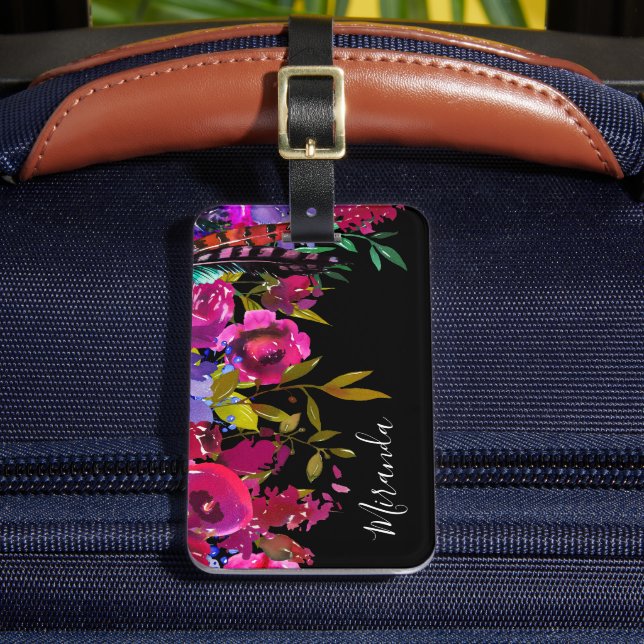 Etiqueta Para Maletas Personalizado Floral Boho en negrita Monogramado (Anverso In situ 2)