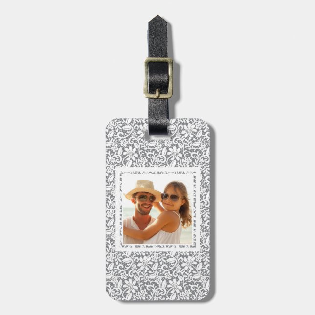 Etiqueta Para Maletas Personalizado Foto Lace Blanco 1 (Frente Vertical)