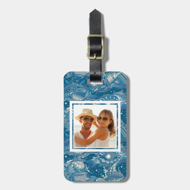 Etiqueta Para Maletas Personalizado Foto Patrón de mar tropical (Frente Vertical)