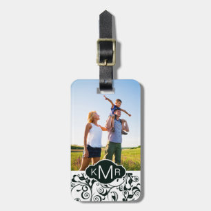 Etiqueta Para Maletas Personalizado Foto y Monograma Damasco