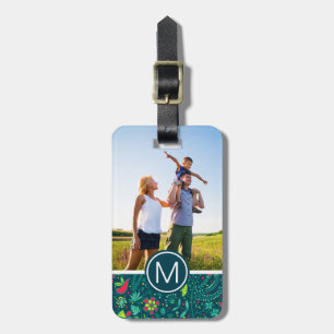 Etiqueta Para Maletas Personalizado Foto y Monograma Floral con aves