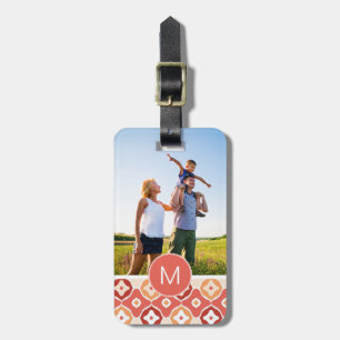 Etiqueta Para Maletas Personalizado Foto y Monograma Patrón de ikat dora