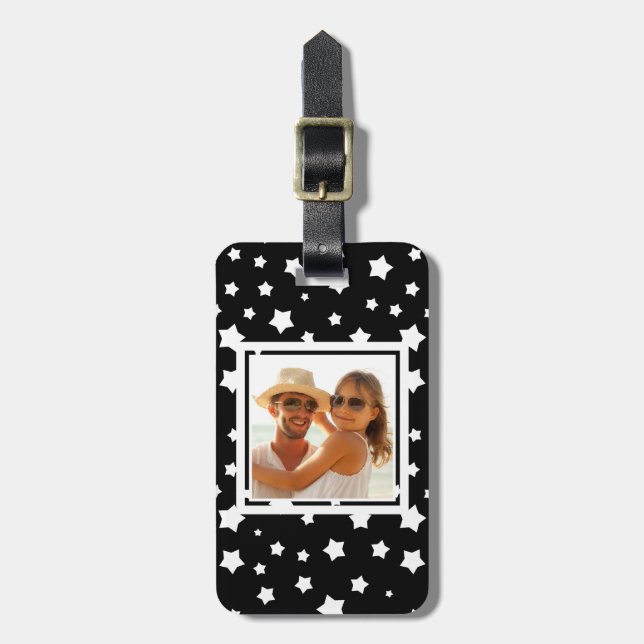 Etiqueta Para Maletas Personalizado Fotografía Patrón de estrellas blanc (Frente Vertical)