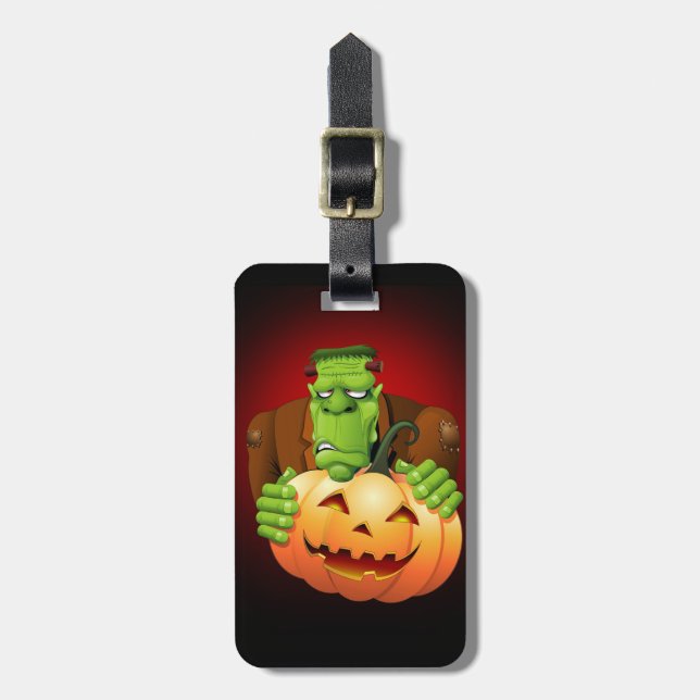 Etiqueta Para Maletas Personalizado Frankenstein con Calabaza (Frente Vertical)