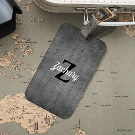 Etiqueta Para Maletas Personalizado Gris Vintage Pinstripe Retro Monogra