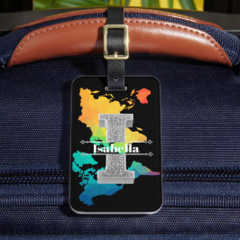 Etiqueta Para Maletas Personalizado I Primer Monograma Plata Su Nombre