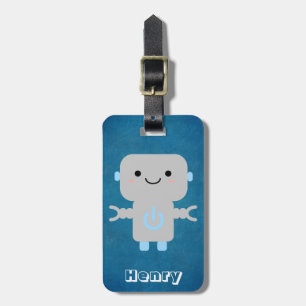 Etiqueta Para Maletas Personalizado lindo Robot Blue con nombre