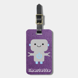 Etiqueta Para Maletas Personalizado lindo Robot Purple con nombre