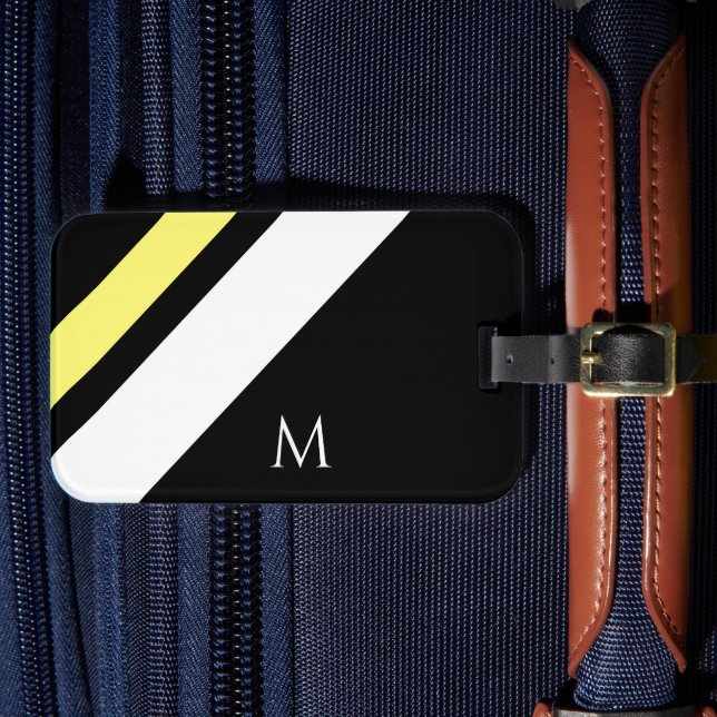 Etiqueta Para Maletas Personalizado líneas diagonales iniciales negro (Anverso In Situ 4)