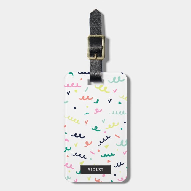 Etiqueta Para Maletas Personalizado | Memphis Confetti (Frente Vertical)