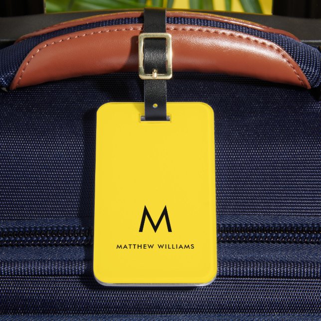 Etiqueta Para Maletas Personalizado Mínimo de Monograma Amarillo Moderno (Anverso In situ 2)