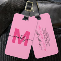 Personalizado moderno Girly Hot Pink Monograma Nom