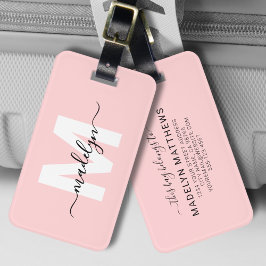 Etiqueta Para Maletas Personalizado moderno Girly Rubor Monograma rosa N