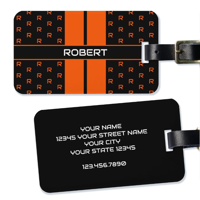 Etiqueta Para Maletas Personalizado moderno Monograma Naranja de nombres (Subido por el creador)