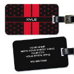 Etiqueta Para Maletas Personalizado moderno Monograma Nombre Rojo Tirado<br><div class="desc">Esta elegante etiqueta personalizada para el equipaje incluye tanto su nombre como su carta inicial en un modelo de monograma. Un diseño rojo, negro y blanco con bandas dobles clásicas en la parte delantera y tus datos de contacto en la parte posterior. Un gran regalo para los amigos y la...</div>