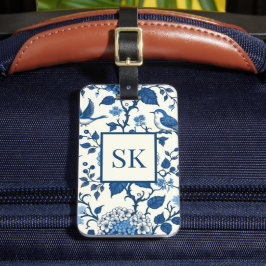 Etiqueta Para Maletas Personalizado Monograma Chinoiserie Azul y Blanco