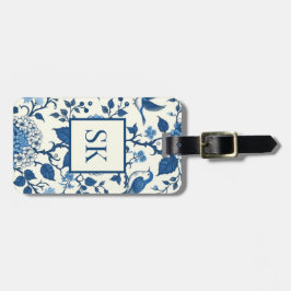Etiqueta Para Maletas Personalizado Monograma Chinoiserie Azul y Blanco