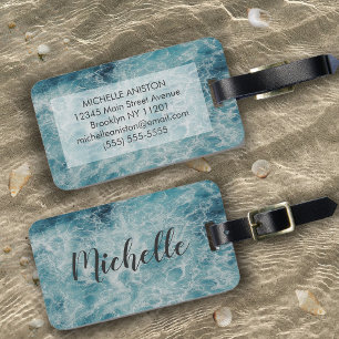 Etiqueta Para Maletas Personalizado Monograma de las olas de la playa de