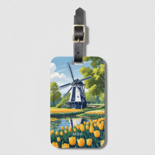 Etiqueta Para Maletas Personalizado Monograma Molinos de viento Países B