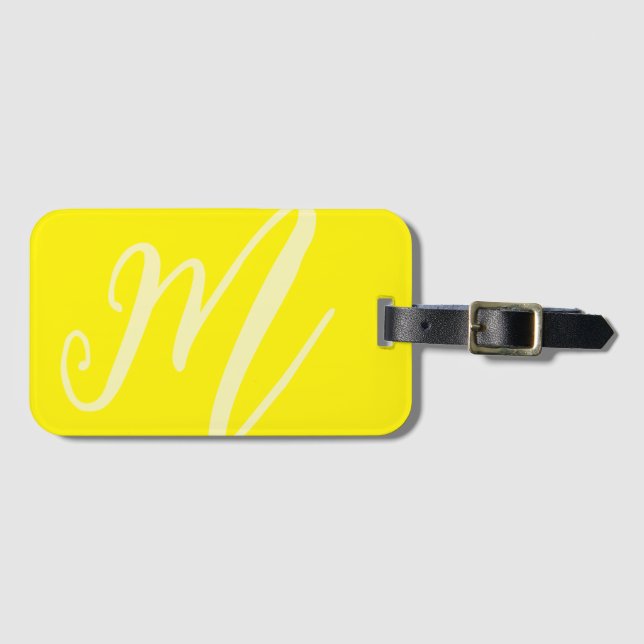 Etiqueta Para Maletas Personalizado Monograma Nombre de neón amarillo mo (Anverso horizontal)