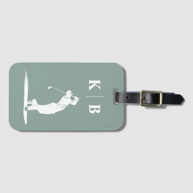 Etiqueta Para Maletas Personalizado Monograma Sage Green White Personali (Anverso horizontal)