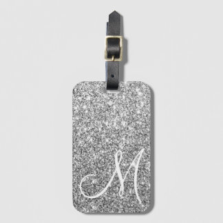 Etiqueta Para Maletas Personalizado Monogrammed Luxe Silver Purpurina Et