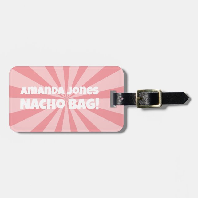 Etiqueta Para Maletas Personalizado Nacho Bag Gracioso Retro Rosa (Frente Horizontal)