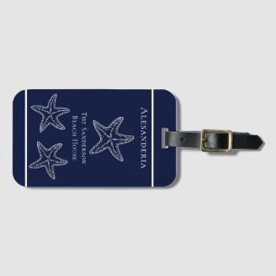 Etiqueta Para Maletas Personalizado Náutico Blanco Azul Marino Estrella
