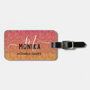 Etiqueta Para Maletas Personalizado Ombre Purpurina Ombre y Monograma