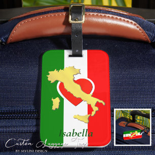 Etiqueta Para Maletas Personalizado Oro Italia Mapa Bandera italiana
