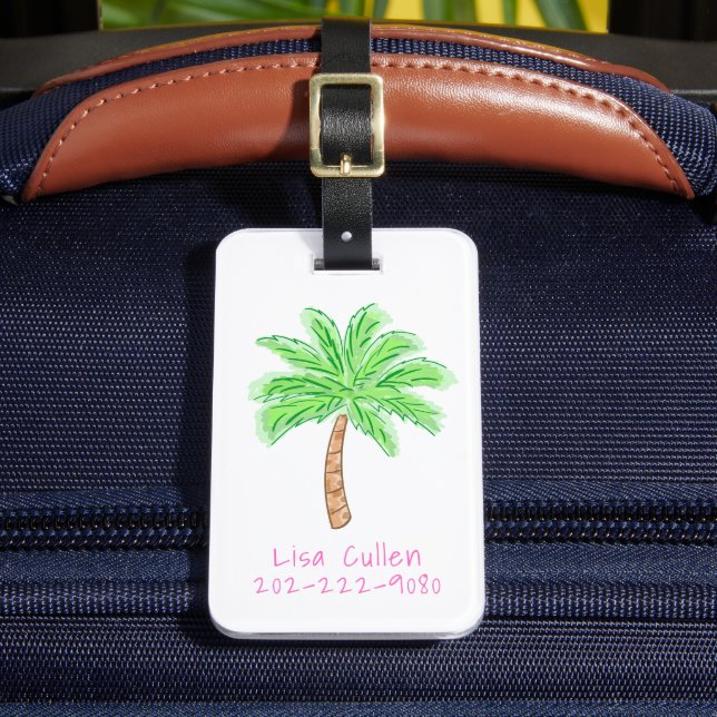 Etiqueta Para Maletas Personalizado Preppy Tropical Palm Tree (Anverso In situ 2)