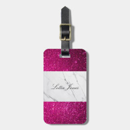 Etiqueta Para Maletas Personalizado Purpurina rosa mármol blanco Imprimi
