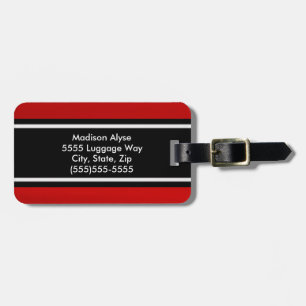 Etiqueta Para Maletas Personalizado Rojo y Negro a Rayas