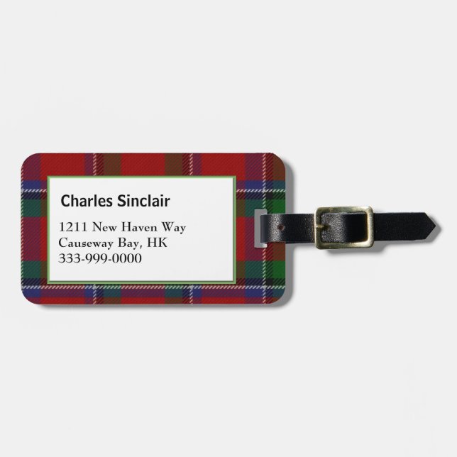 Etiqueta Para Maletas Personalizado Sinclair Family Tartan Plaid Lumalet (Frente Horizontal)