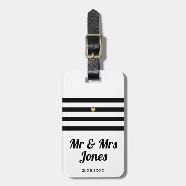 Etiqueta Para Maletas Personalizado Sr. y Sra. White Boda Newlyw (Frente Vertical)