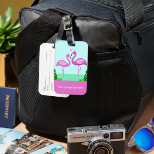 Etiqueta Para Maletas Personalizado Texto Flamingo Amor