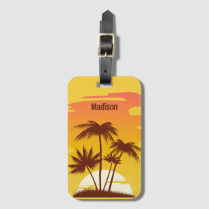 Etiqueta Para Maletas Personalizado Texto Isla tropical Atardecer